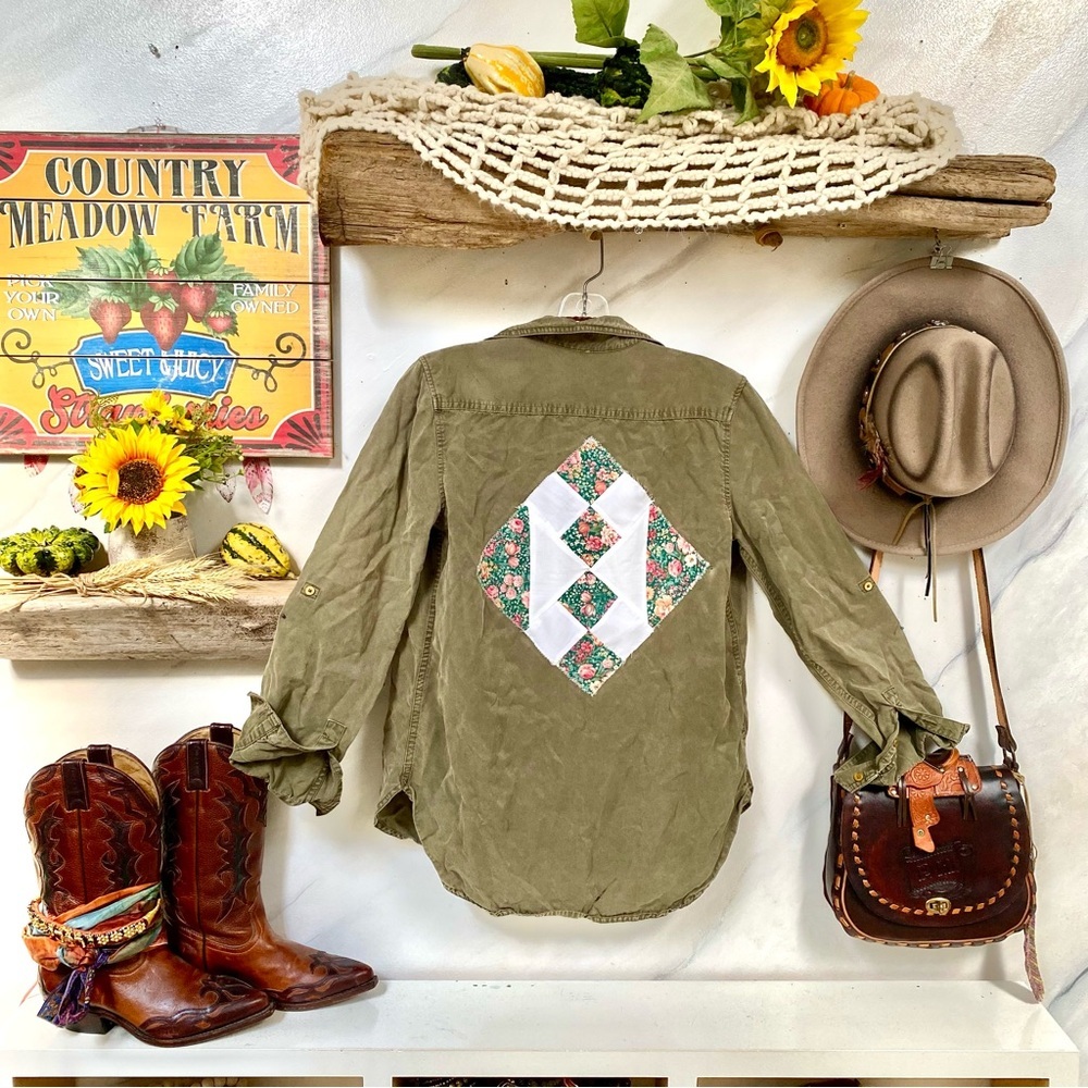 Upcycled Babaton Safari Vibe Shirt/Cover Up W Cabin Cottage Country Vibe